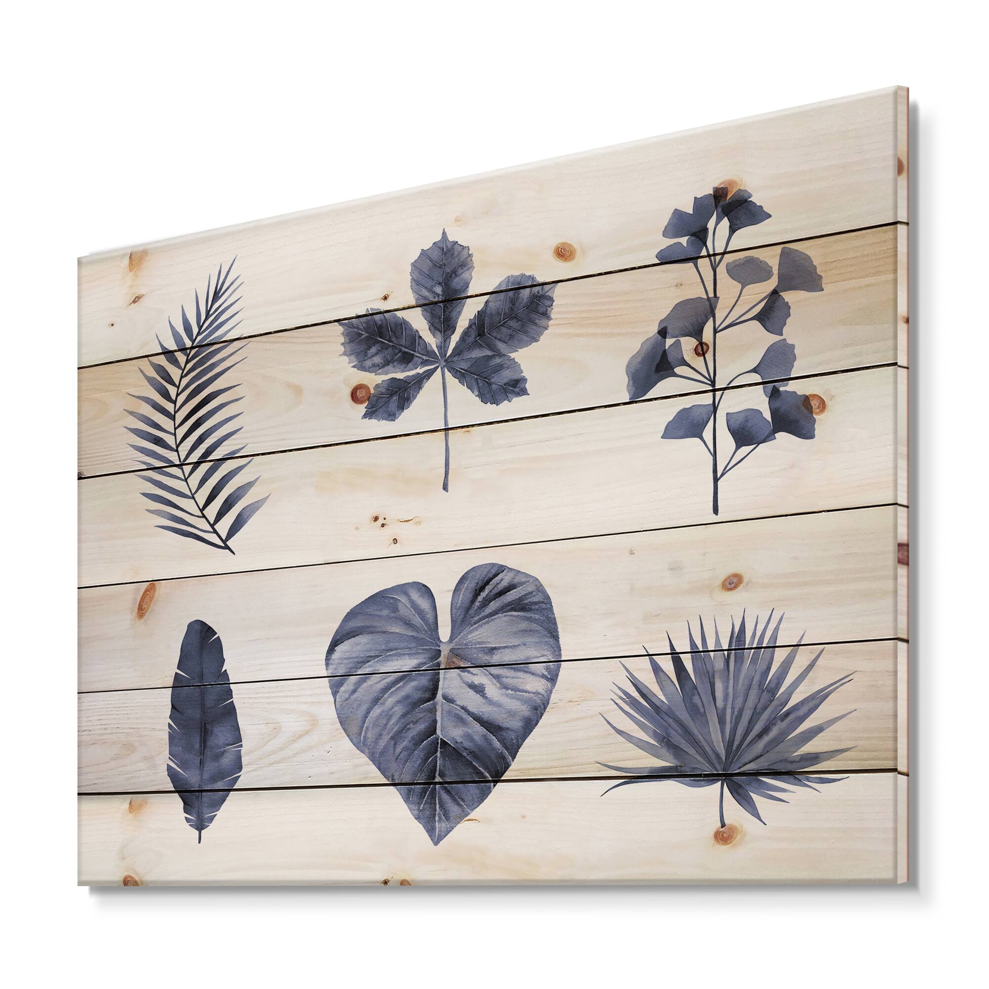 Designart - Abstract Blue Set Of Plant Leaves